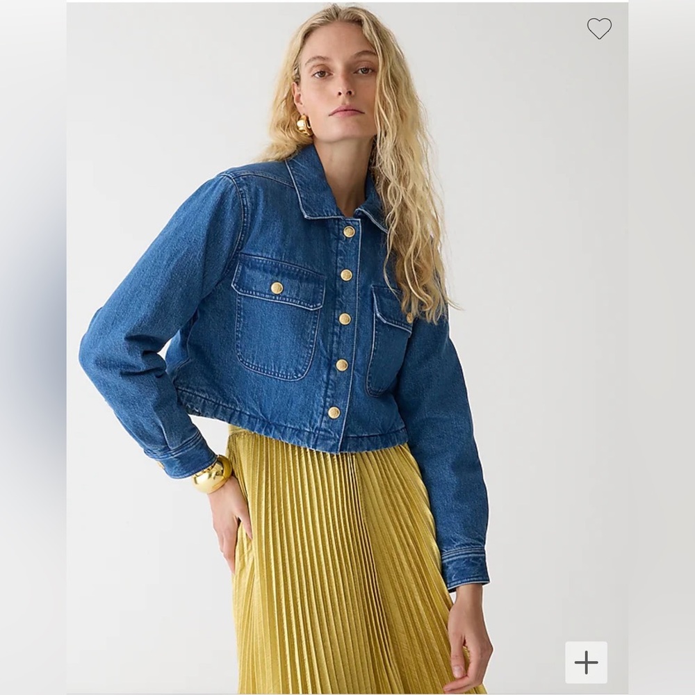 JCrew Cropped Denim Puffer Jacket size XS. Like new!